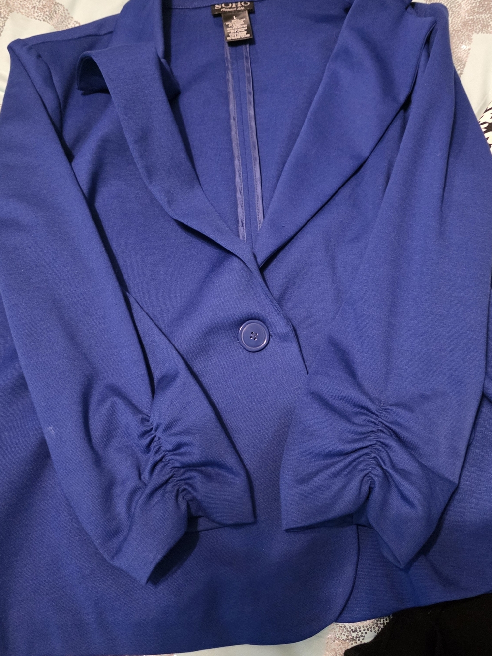 Soho Royal Blue Single-Button Blazer with Ruched Sleeves